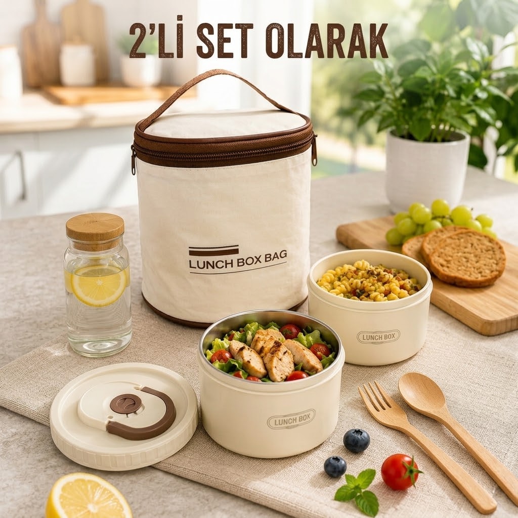 Paslanmaz Çelik Yemek Termosu Isı Yalıtımlı 2'3'4 LÜ Set 304 Çelik Kılıflı Çantalı