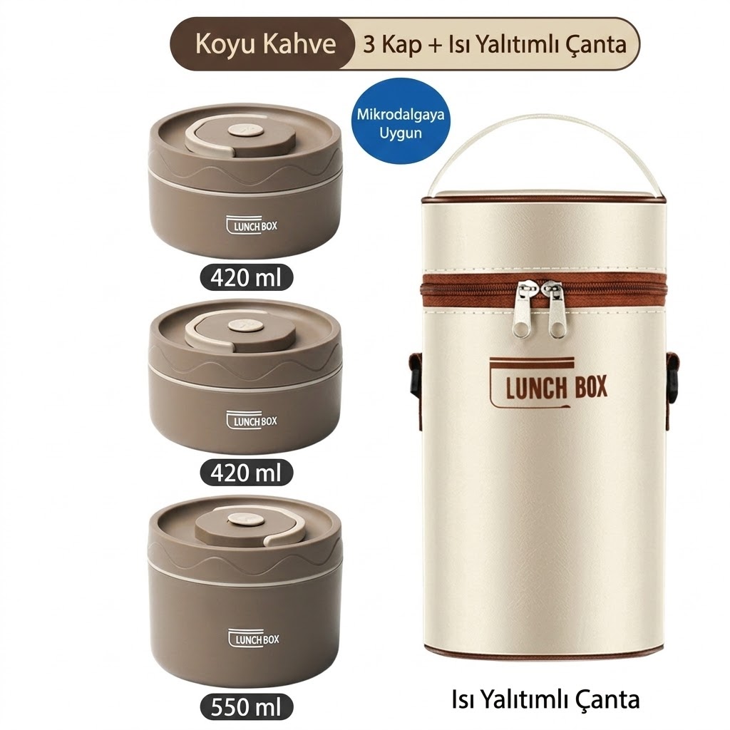 Paslanmaz Çelik Yemek Termosu Isı Yalıtımlı 2'3'4 LÜ Set 304 Çelik Kılıflı Çantalı